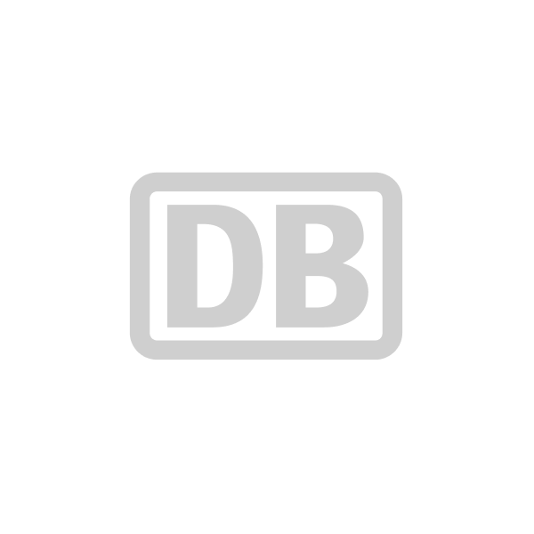 Ein grauer Umriss eines abgerundeten Rechtecks mit den Großbuchstaben DB darin, zentriert auf einem hellgrauen Hintergrund.