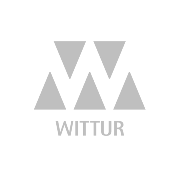 Graues geometrisches Logo mit sechs Dreiecken, die ein stilisiertes W über dem Wort WITTUR in Großbuchstaben bilden, alles auf hellgrauem Hintergrund.