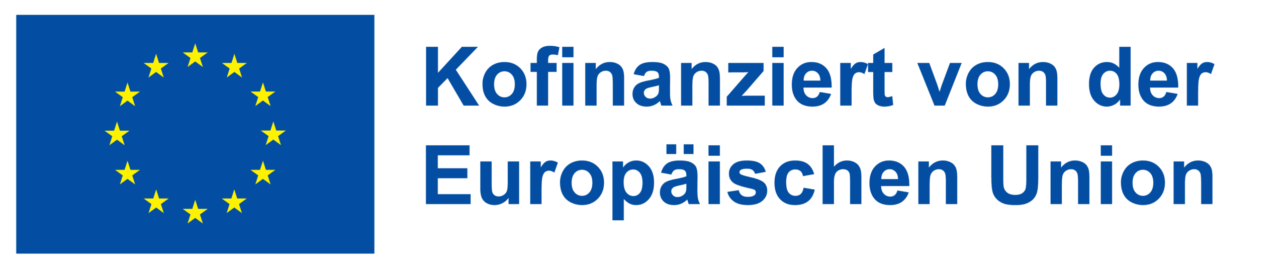 Die EU-Flagge mit gelben Sternen auf blauem Hintergrund, daneben der deutsche Text: „Kofinanziert von der Europäischen Union“, was so viel bedeutet wie „Mitfinanziert von der Europäischen Union“.